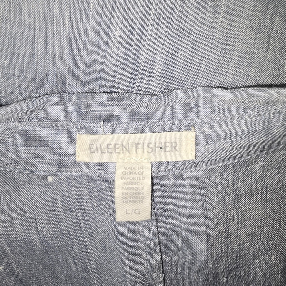 Eileen Fisher Organic Linen Shirt Button Front Tunic Shirt Sz L Relaxed Chambray - Picture 7 of 8